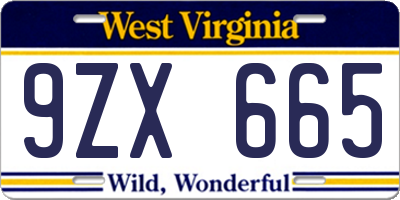 WV license plate 9ZX665