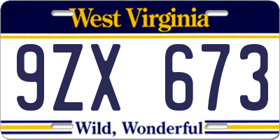 WV license plate 9ZX673