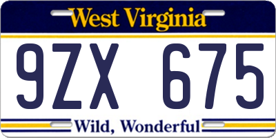 WV license plate 9ZX675