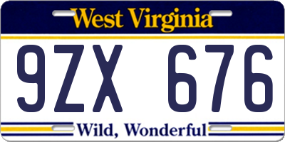 WV license plate 9ZX676