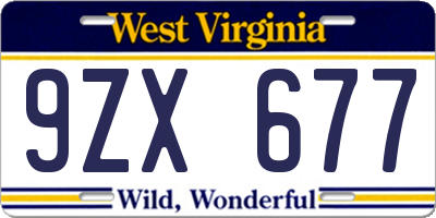 WV license plate 9ZX677