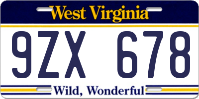 WV license plate 9ZX678
