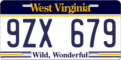 WV license plate 9ZX679