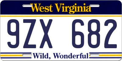 WV license plate 9ZX682