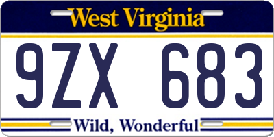 WV license plate 9ZX683