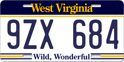 WV license plate 9ZX684
