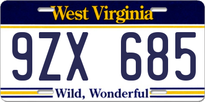 WV license plate 9ZX685