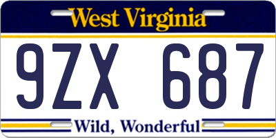 WV license plate 9ZX687