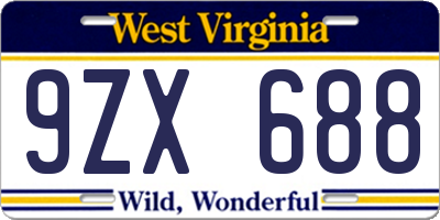 WV license plate 9ZX688