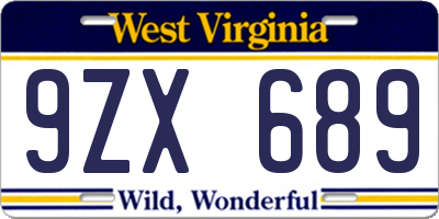 WV license plate 9ZX689