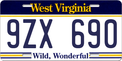 WV license plate 9ZX690
