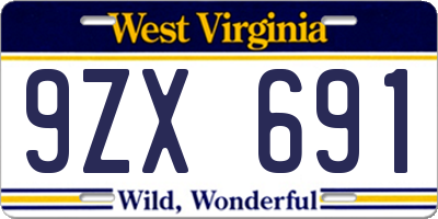 WV license plate 9ZX691