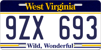 WV license plate 9ZX693