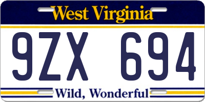 WV license plate 9ZX694