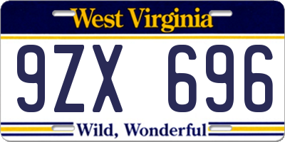 WV license plate 9ZX696