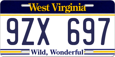 WV license plate 9ZX697
