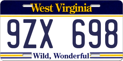 WV license plate 9ZX698
