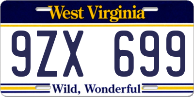 WV license plate 9ZX699