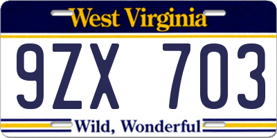 WV license plate 9ZX703