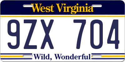WV license plate 9ZX704