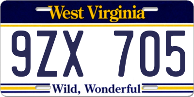 WV license plate 9ZX705