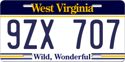 WV license plate 9ZX707