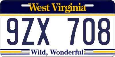 WV license plate 9ZX708