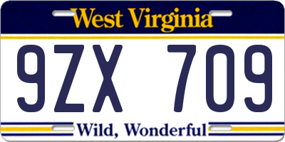 WV license plate 9ZX709