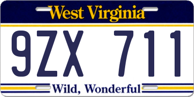 WV license plate 9ZX711