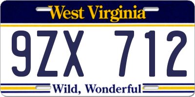 WV license plate 9ZX712