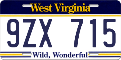 WV license plate 9ZX715