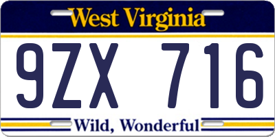 WV license plate 9ZX716