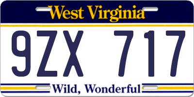 WV license plate 9ZX717