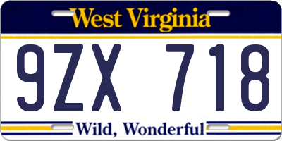 WV license plate 9ZX718