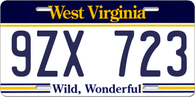 WV license plate 9ZX723