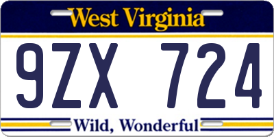 WV license plate 9ZX724