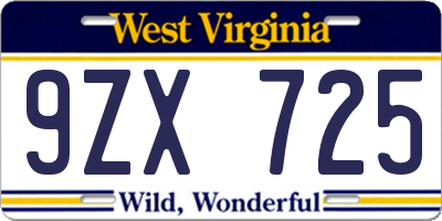 WV license plate 9ZX725