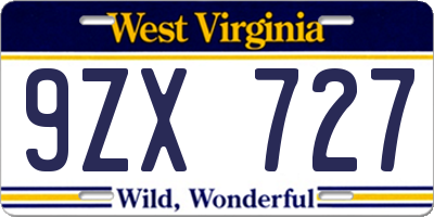 WV license plate 9ZX727