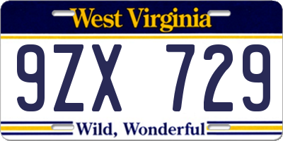 WV license plate 9ZX729