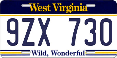 WV license plate 9ZX730