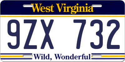 WV license plate 9ZX732