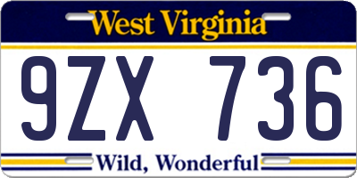 WV license plate 9ZX736