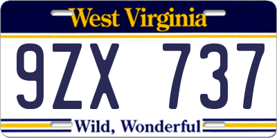 WV license plate 9ZX737