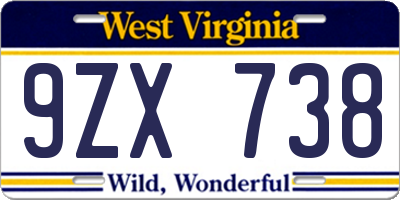 WV license plate 9ZX738