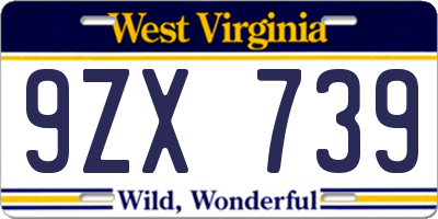 WV license plate 9ZX739