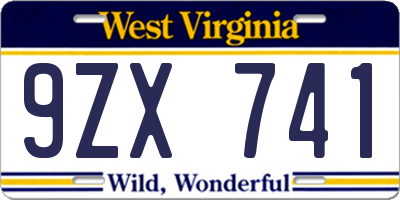 WV license plate 9ZX741