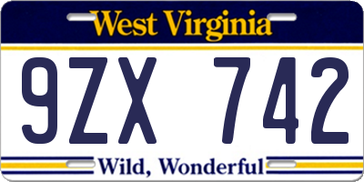 WV license plate 9ZX742