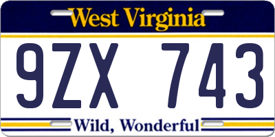 WV license plate 9ZX743