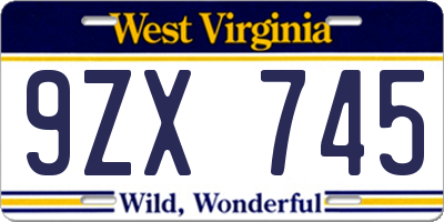 WV license plate 9ZX745