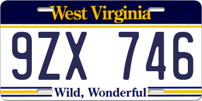 WV license plate 9ZX746